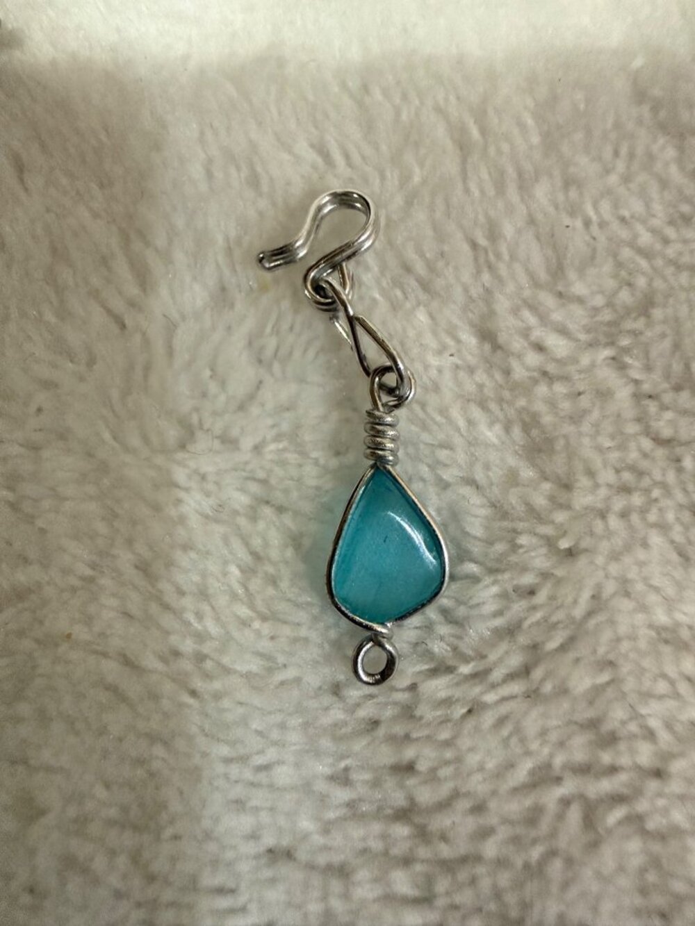Teardrop Turquoise Pendant Charm With Silver Wire Wrap